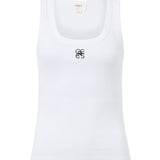 Ceres Life Contour Rib Scoop Tank | White/Black Monogram Embroidery