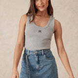 Ceres Life Contour Rib Scoop Tank | Grey Marle/Black Monogram Embroidery