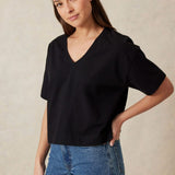 Ceres Life Boxy V Neck Tee | Black