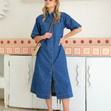 Ceres Life Ava Short Sleeve Yoke Detail Midi | Fresh Indigo