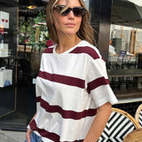 Ceres Life Slouchy Split Hem Tee | Vanilla/Burgandy Stripe