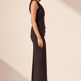 Shona Joy Lani Asymmetrical Gathered Maxi Dress | Black