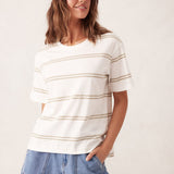 Ceres Life Slouchy Split Hem Tee | Vanilla/Matcha Double Stripe