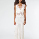 Third Form Visions Lace Deep V Maxi Dress | Cream Polka Dot
