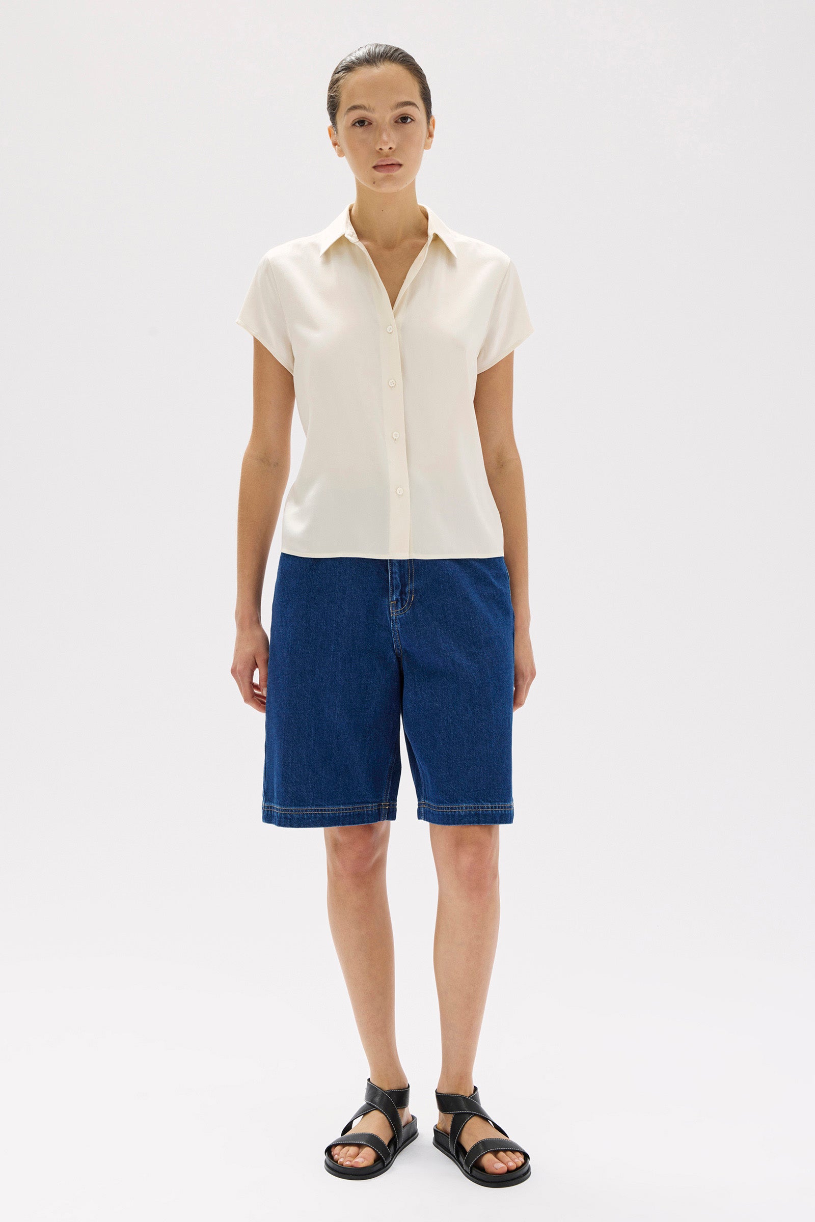 Karri Silk Short Sleeve Shirt Cream