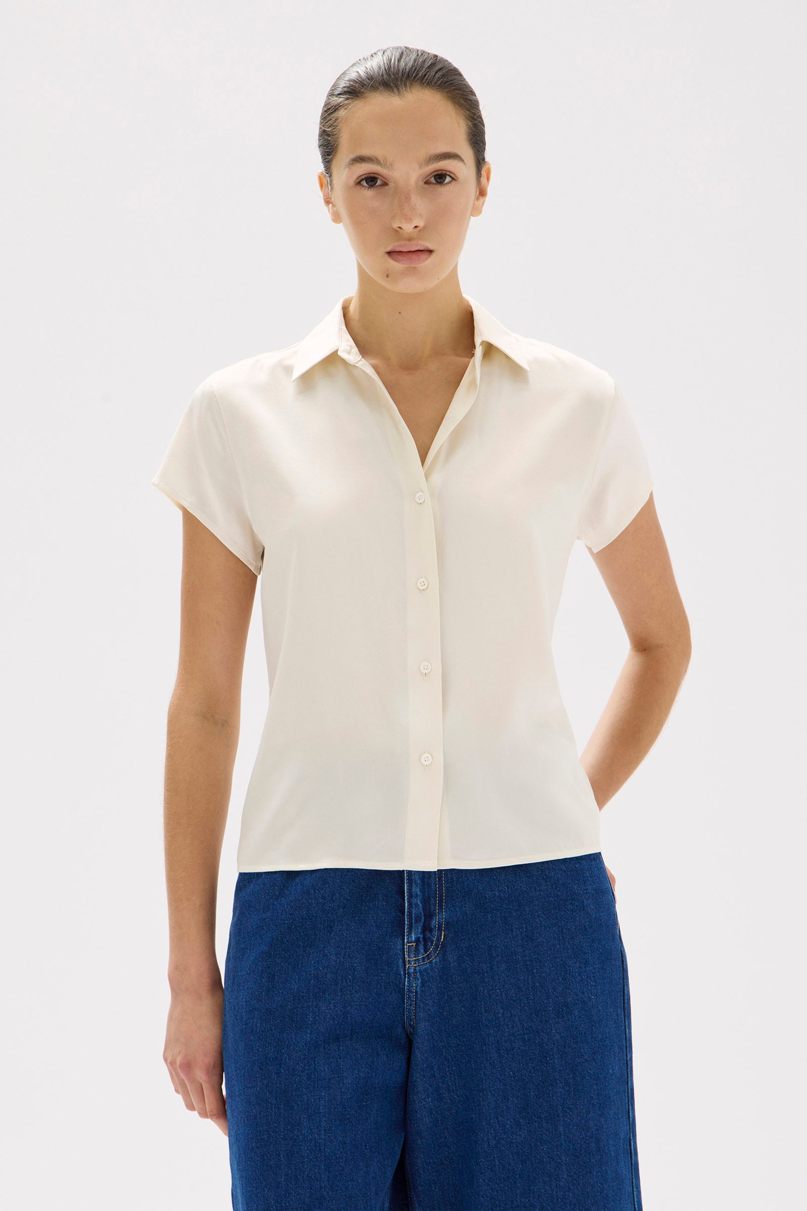 Karri Silk Short Sleeve Shirt Cream