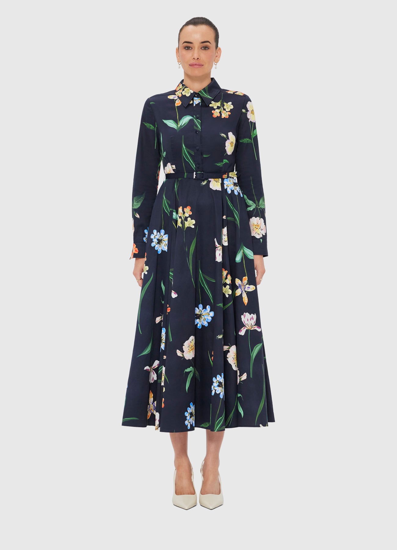 Zara Shirt Midi Dress - Botanical Print in Ebony