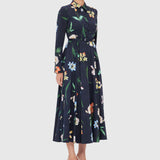 Zara Shirt Midi Dress - Botanical Print in Ebony