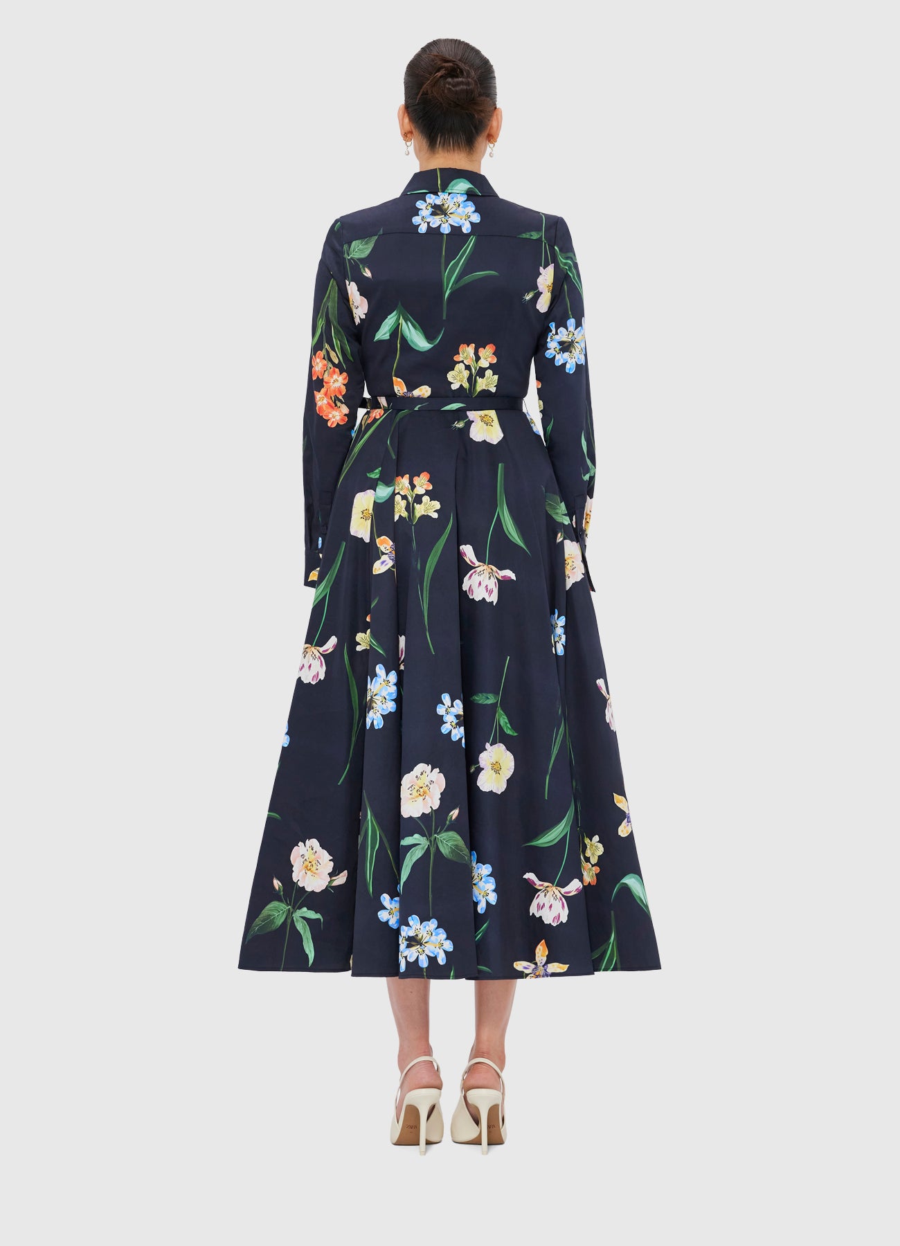 Zara Shirt Midi Dress - Botanical Print in Ebony
