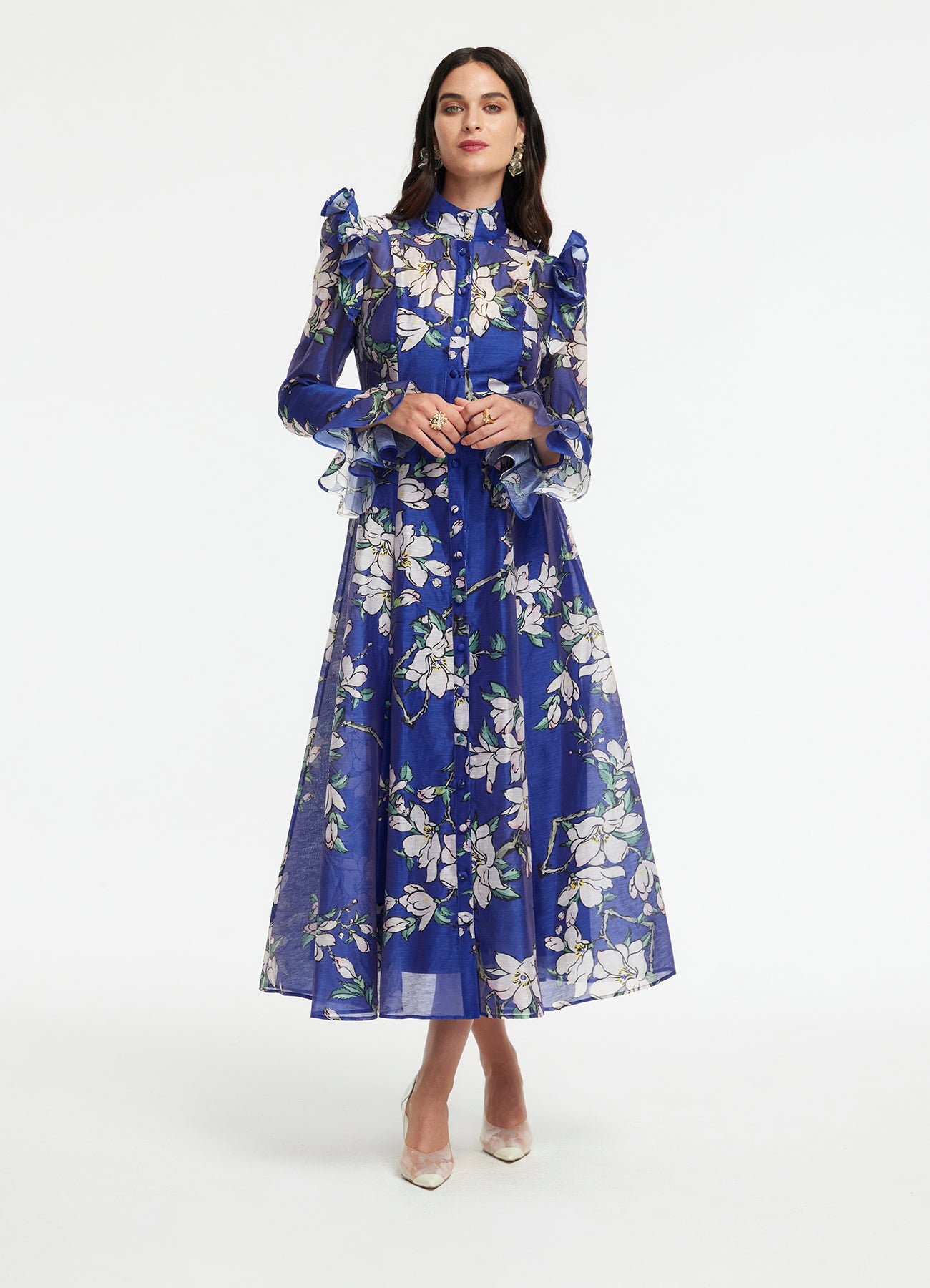 Katrina Butterfly Sleeve Midi Dress - Midnight Magnolia Print