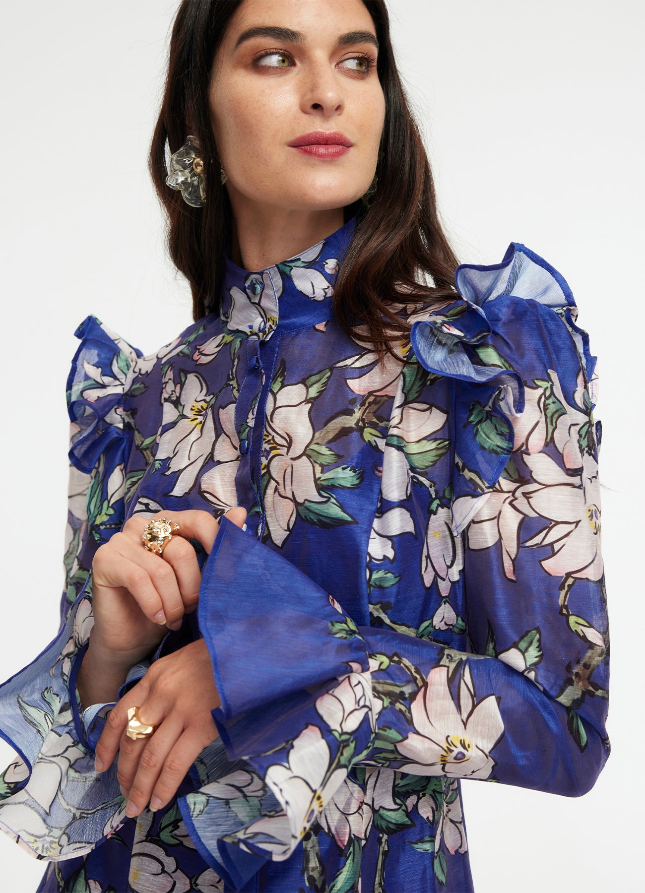 Katrina Butterfly Sleeve Midi Dress - Midnight Magnolia Print