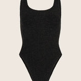 Hunza G Square Neck Swim Lurex Crinkle | Black/Gold