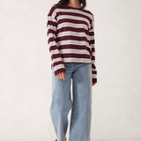 Ceres Life Slouchy Long Sleeve Tee | Raisin/Vanilla Stripe