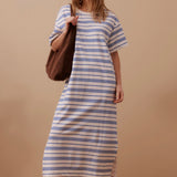 Ceres Life Charlotte Midi Terry Dress | White/Azure Blue Stripe
