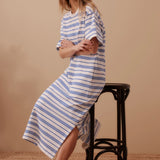 Ceres Life Charlotte Midi Terry Dress | White/Azure Blue Stripe