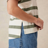 Ceres Life Stevie Slouchy Tee | Eggshell/Moss Green Bold Stripe