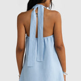 ORTC Mira Linen Halter Mini Dress | Powder Blue (PRE-ORDER)
