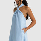 ORTC Mira Linen Halter Mini Dress | Powder Blue (PRE-ORDER)