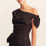 Shona Joy Brooks Asymmetrical Tie Mini Dress | Ganache