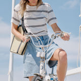 Ceres Life Slouchy Split Hem Tee | Vanilla/Phantom Double Stripe