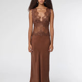 Third Form Visions Lace Deep V Maxi Dress | Chocolate Polka Dot