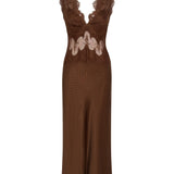 Third Form Visions Lace Deep V Maxi Dress | Chocolate Polka Dot