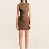 Shona Joy Asher Draped Mini Dress | Saddle