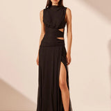 Shona Joy Claude Cut Out Side Split Maxi Dress | Black