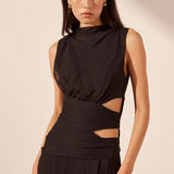 Shona Joy Claude Cut Out Side Split Maxi Dress | Black