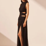 Shona Joy Claude Cut Out Side Split Maxi Dress | Black