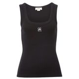 Ceres Life Contour Rib Scoop Tank | Black/White Monogram Embroidery