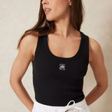 Ceres Life Contour Rib Scoop Tank | Black/White Monogram Embroidery