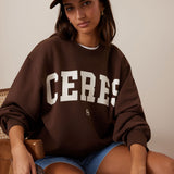 Ceres Life Isla Oversized Slouchy Crew | Chocolate Heritage Logo