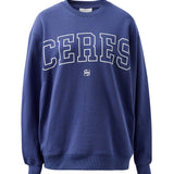 Ceres Life Isla Oversized Slouchy Crew | Washed Navy White Heritage Logo