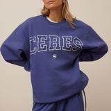 Ceres Life Isla Oversized Slouchy Crew | Washed Navy White Heritage Logo