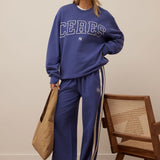 Ceres Life Isla Oversized Slouchy Crew | Washed Navy White Heritage Logo