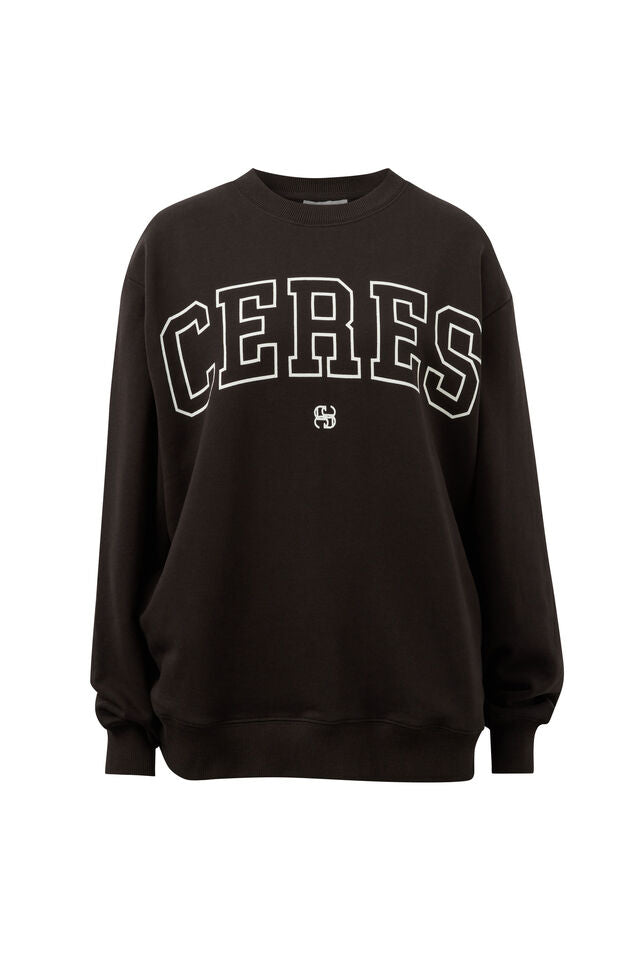 Ceres Life Isla Oversized Slouchy Crew | Phantom/White Heritage Outline