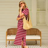 Ceres Life Charlotte Midi Terry Dress | Burgundy/Milk Stripe