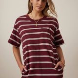 Ceres Life Charlotte Midi Terry Dress | Burgundy/Milk Stripe