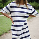 Ceres Life Mini Terry Dress | White/Navy Bold Stripe