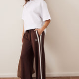 Ceres Life Gigi Wide Leg Terry Trackpant | Chocolate Side Stripe