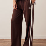 Ceres Life Gigi Wide Leg Terry Trackpant | Chocolate Side Stripe