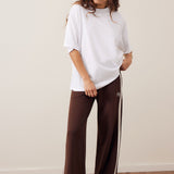 Ceres Life Gigi Wide Leg Terry Trackpant | Chocolate Side Stripe