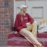 Ceres Life Gigi Wide Leg Terry Trackpant | Butter Washed Burgundy Side Stripe