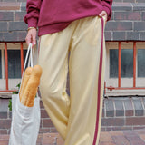 Ceres Life Gigi Wide Leg Terry Trackpant | Butter Washed Burgundy Side Stripe