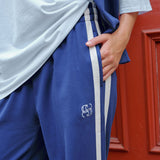 Ceres Life Gigi Wide Leg Terry Trackpant | Washed Navy Side Stripe