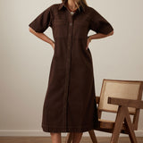 Ceres Life Ava Short Sleeve Yoke Detail Midi | Chocolate