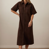 Ceres Life Ava Short Sleeve Yoke Detail Midi | Chocolate