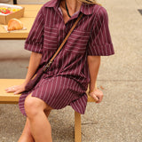 Ceres Life Sara Mini Shirt Dress | Wine Printed Pinstripe