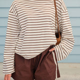 Ceres Life Beau Long Sleeve Tee | Milk/Brunette Strip 